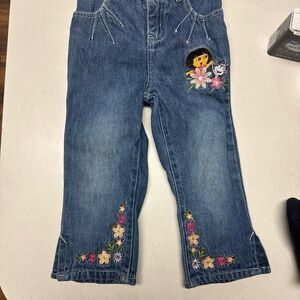 Y2K  Dora the Explorer Nick Jr Girls Clothes SZ 4/5 Denim Jeans Embroidered VTG